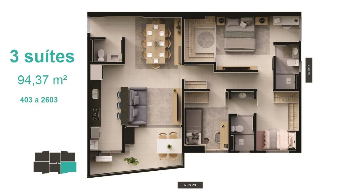 planta 3 suítes 91 m² final 3 b great bosque dos buritis