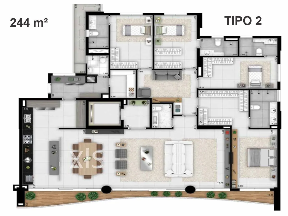 planta apartamento 244 m² opus acqua