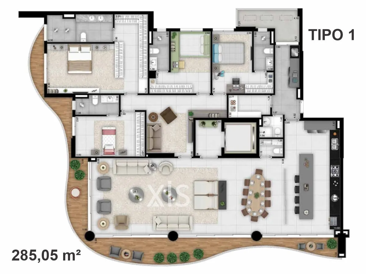 planta apartamento 285 m² opus acqua