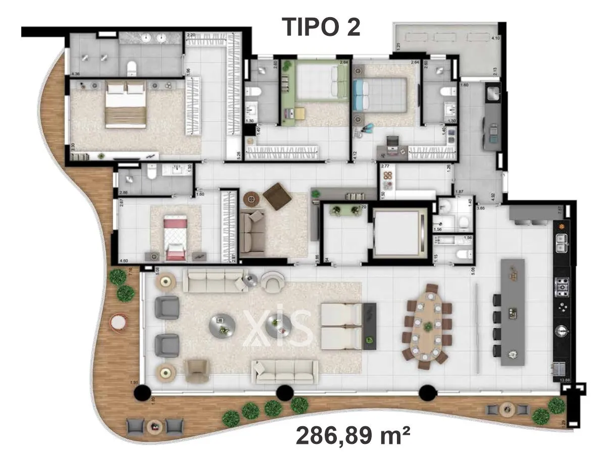 planta apartamento 286 m² opus acqua