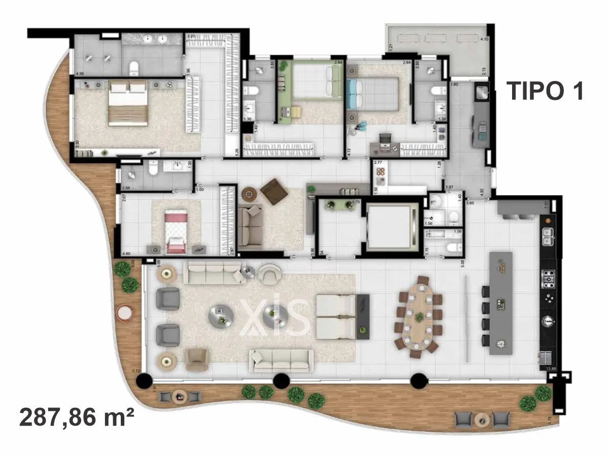 planta apartamento 287 m² opus acqua