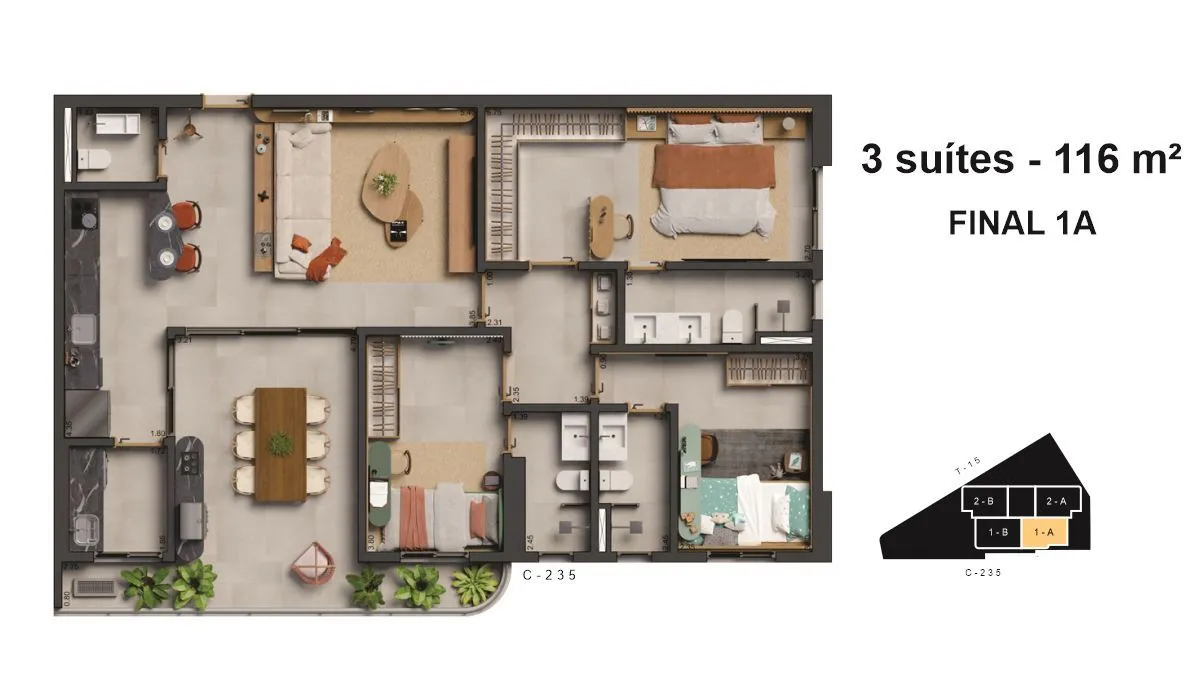 planta 3Q 116 m² tom bueno