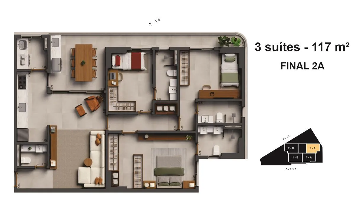 planta 3Q 117 m² tom bueno